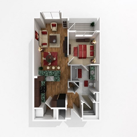 Floor plan for 1 bed, 1 bath, 724 sqft
